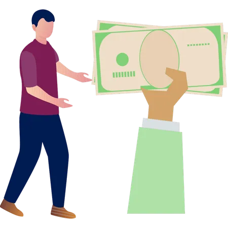 Junger Mann erhält Geld  Illustration