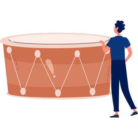 Junger Mann überprüft Bassdrum  Illustration