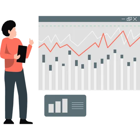 Junger Mann definiert Finanzdiagramm  Illustration