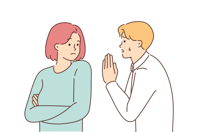Junger Mann entschuldigt sich bei Mädchen  Illustration