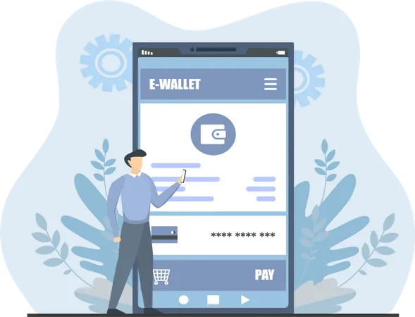 Junger Mann erklärt das E-Wallet-System  Illustration