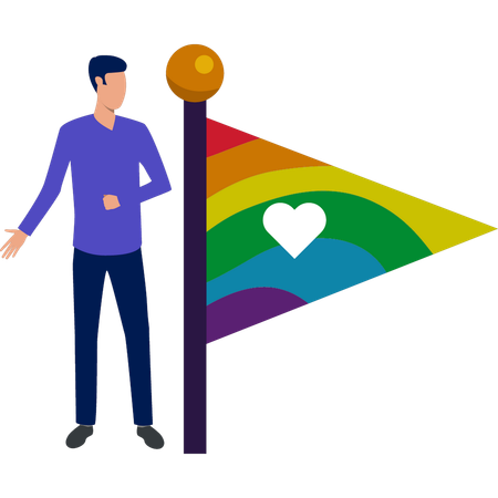 Junger Mann erklärt LGBT-Liebesflagge  Illustration