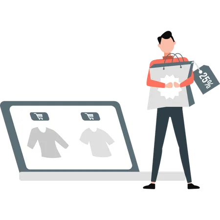 Junger Mann erklärt Online-Shopping  Illustration