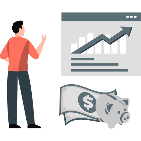 Junger Mann erzielt Gewinn aus Investition  Illustration