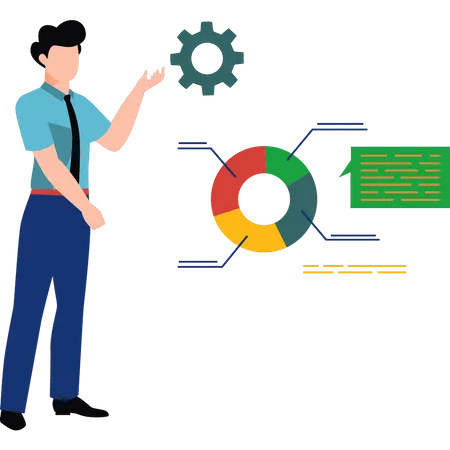 Junger Mann verwaltet Diagramm  Illustration