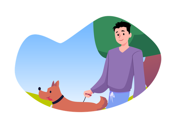 Junger Mann geht mit Hund spazieren  Illustration