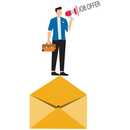 Junger Mann kündigt Job-Mail an  Illustration