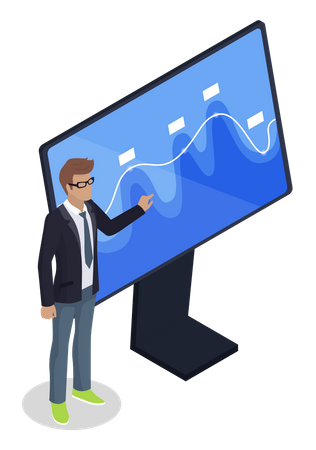 Junger Mann hält Geschäftspräsentation  Illustration