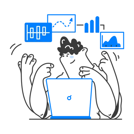 Geschäftsmann macht Multitasking bei der Datenanalyse  Illustration