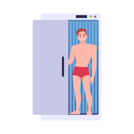 Junger Mann im Solarium  Illustration