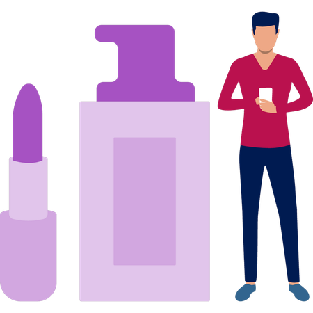 Junger Mann kauft Lippenstift online  Illustration