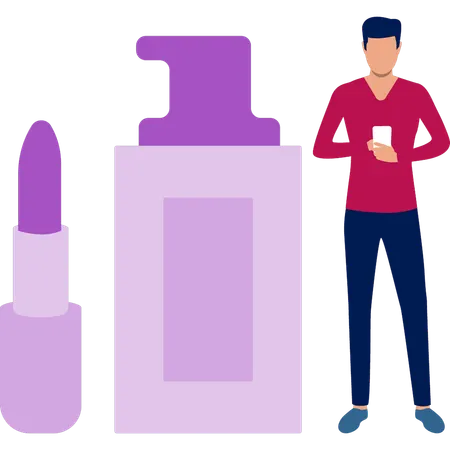 Junger Mann kauft Lippenstift online  Illustration
