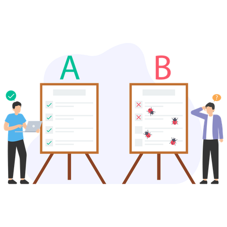 Junger Mann macht AB-Test  Illustration