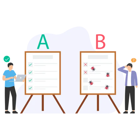 Junger Mann macht AB-Test  Illustration