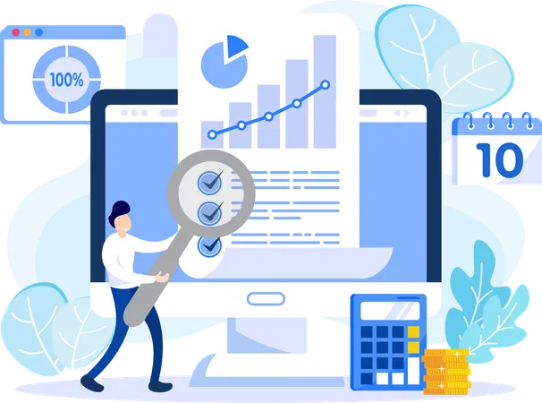 Junger Mann macht Finanzforschung  Illustration