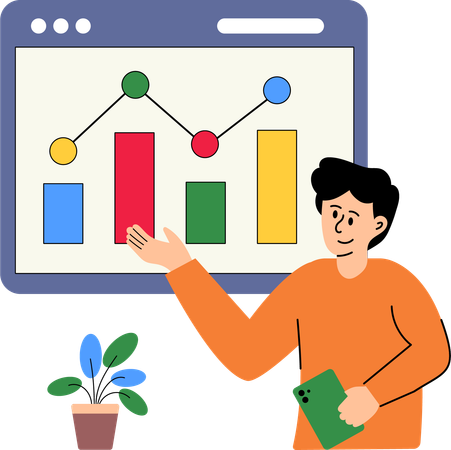 Junger Mann macht Marketinganalyse  Illustration