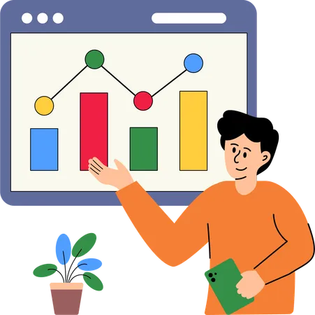 Junger Mann macht Marketinganalyse  Illustration