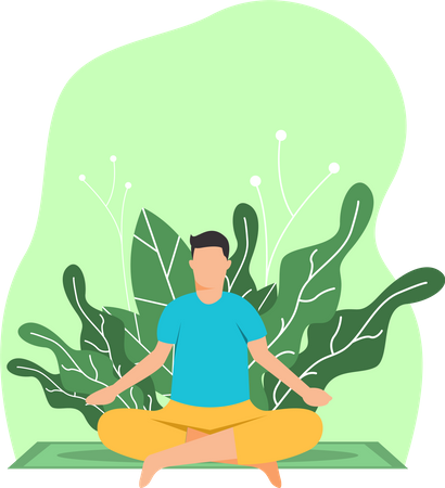 Junger Mann macht Padmasana im Park  Illustration