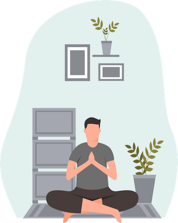 Junger Mann macht Padmasana im Haus  Illustration