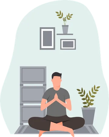 Junger Mann macht Padmasana im Haus  Illustration