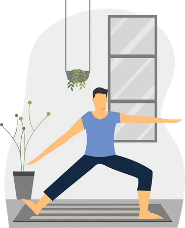 Junger Mann macht Stretching zu Hause  Illustration