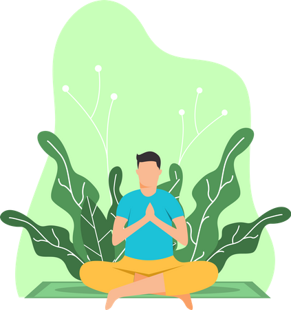 Junger Mann macht Suryanamaskar im Park  Illustration