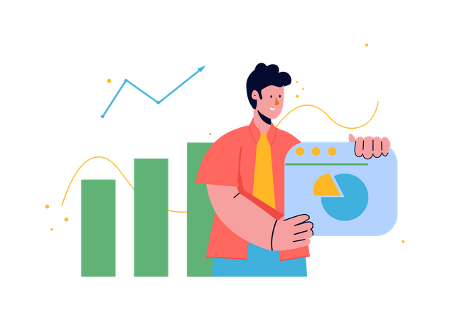 Junger Mann macht Webanalyse  Illustration