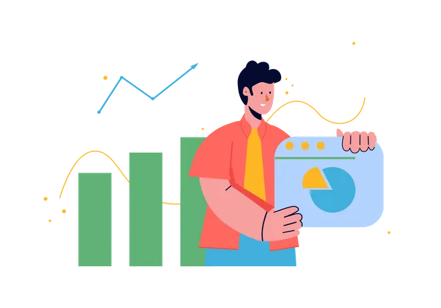 Junger Mann macht Webanalyse  Illustration