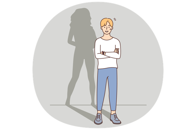 Junger Mann mit Frauenschatten  Illustration