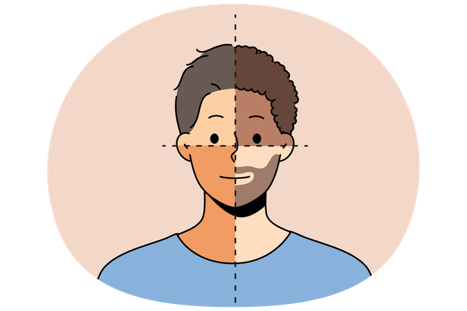 Junge Männer mit unterschiedlicher Hautfarbe zeigen Vielfalt und Einheit  Illustration