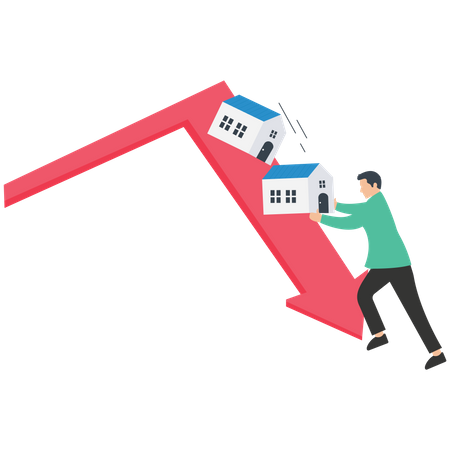 Junger Mann mit Diagramm zur Immobilienkrise  Illustration