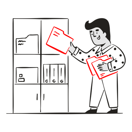 Junger Mann ordnet Datenordner  Illustration