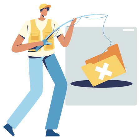 Junger Mann Phishing-Daten  Illustration