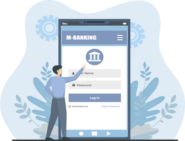 Junger Mann präsentiert Mobile Banking  Illustration