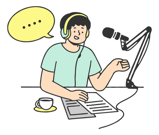 Young Man Record-Podcast  Illustration