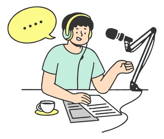 Young Man Record-Podcast  Illustration