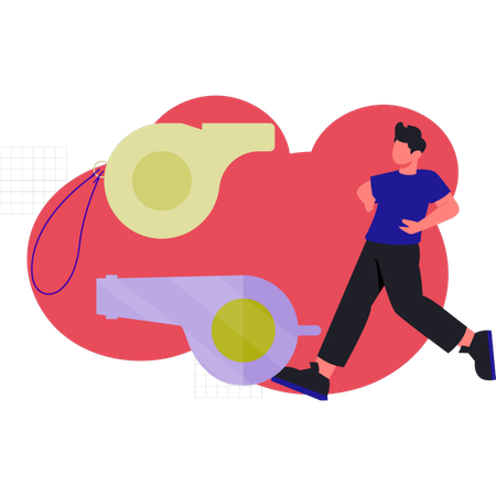 Junger Mann rennt in der Nähe einer Pfeife  Illustration