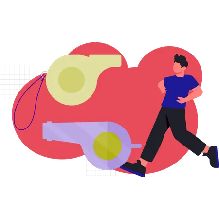 Junger Mann rennt in der Nähe einer Pfeife  Illustration