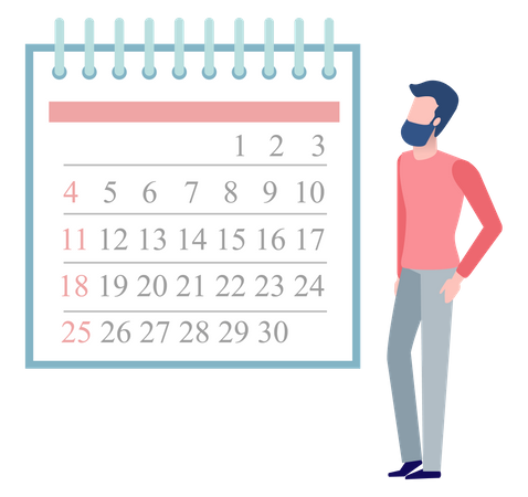 Junger Mann schaut auf Kalender  Illustration