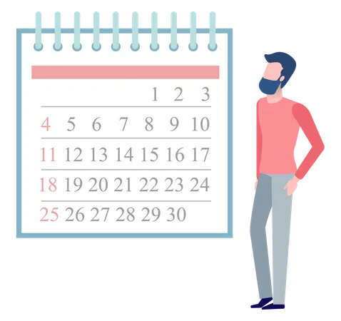 Junger Mann schaut auf Kalender  Illustration