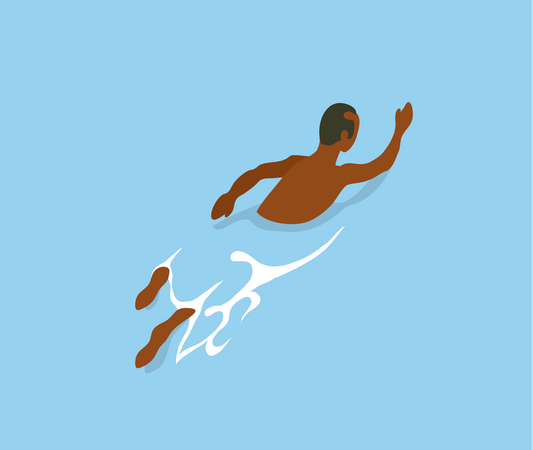 Junger Mann, Schwimmen im Meer  Illustration