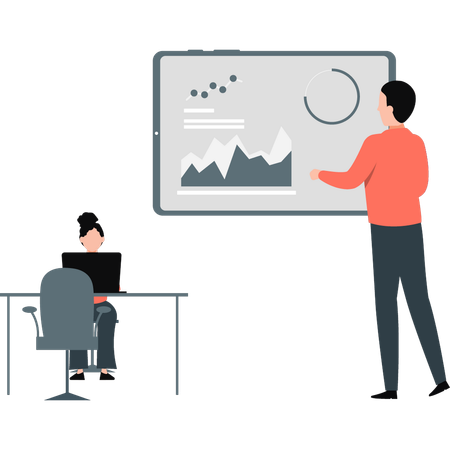 Junger Mann spricht über analytische Grafik  Illustration