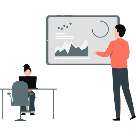 Junger Mann spricht über analytische Grafik  Illustration