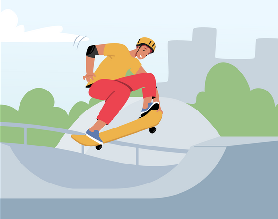Junger Mann springt auf Skateboard  Illustration