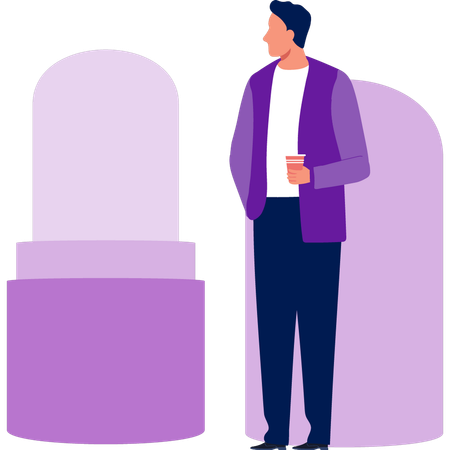 Junger Mann steht in der Nähe von Nagellack  Illustration