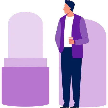 Junger Mann steht in der Nähe von Nagellack  Illustration