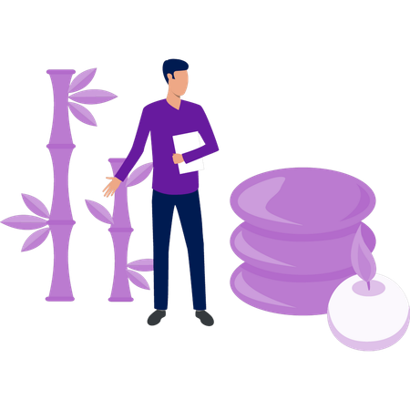 Junger Mann steht in der Nähe von Spa-Stein  Illustration