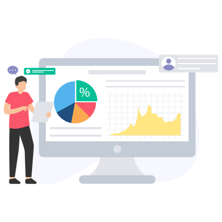 Junger Mann auf der Suche Business-Grafik  Illustration