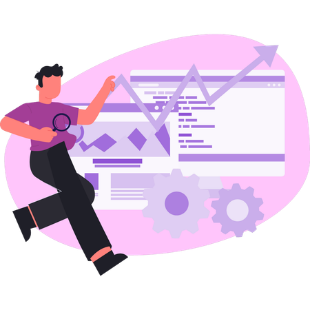 Junger Mann sucht Geschäftsdiagramm  Illustration