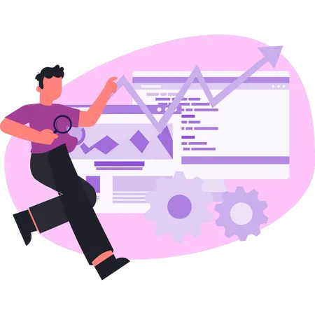 Junger Mann sucht Geschäftsdiagramm  Illustration